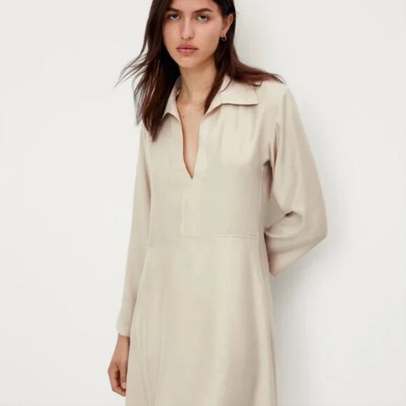 *NWT* Massimo Dutti Sand Polo Collar Dress - Sz M - Picture 12 of 13